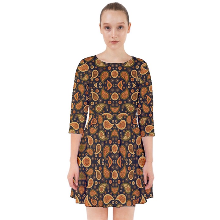 Brown Paisley black Smock Dress