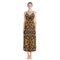 Brown Paisley Black Button Up Chiffon Maxi Dress by FunDressesShop