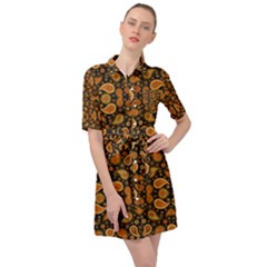 Brown Paisley Black Belted Shirt Dress by FunDressesShop