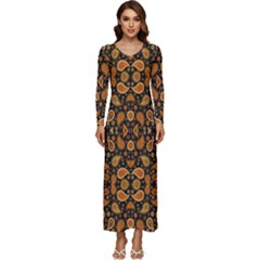 Brown Paisley Black Long Sleeve Velour Longline Maxi Dress by FunDressesShop