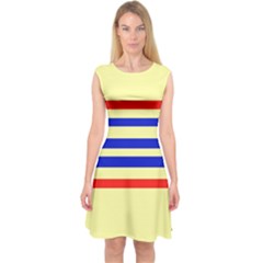 Blue And Red Stripes Yellow Capsleeve Midi Dress by FunDressesShop