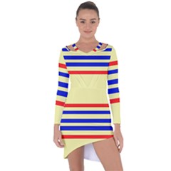 Blue And Red Stripes Yellow Asymmetric Cut-out Shift Dress by FunDressesShop