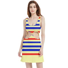 Blue And Red Stripes Yellow Velvet Cutout Dress by FunDressesShop