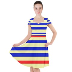 Blue And Red Stripes Yellow Cap Sleeve Midi Dress by FunDressesShop