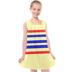 Blue And Red Stripes Yellow Kids  Cross Back Dress by FunDressesShop