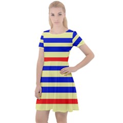 Blue And Red Stripes Yellow Cap Sleeve Velour Dress 