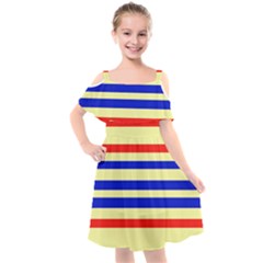 Blue And Red Stripes Yellow Kids  Cut Out Shoulders Chiffon Dress by FunDressesShop