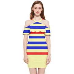 Blue And Red Stripes Yellow Shoulder Frill Bodycon Summer Dress by FunDressesShop