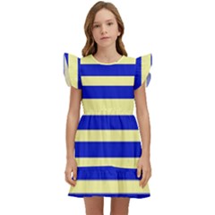 Blue And Red Stripes Yellow Kids  Winged Sleeve Dress