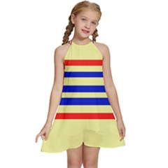 Blue And Red Stripes Yellow Kids  Halter Collar Waist Tie Chiffon Dress by FunDressesShop