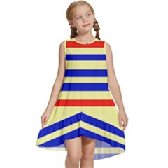 Blue And Red Stripes Yellow Kids  Frill Swing Dress