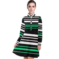 Green And White Black Stripes Long Sleeve Chiffon Shirt Dress by FunDressesShop