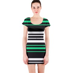 Green And White Black Stripes Short Sleeve Bodycon Dress by FunDressesShop