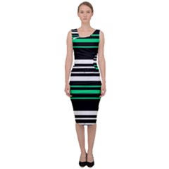 Green And White Black Stripes Sleeveless Pencil Dress by FunDressesShop