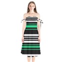 Green and white black Stripes Shoulder Tie Bardot Midi Dress View1