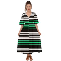 Green And White Black Stripes Kimono Sleeve Boho Dress by FunDressesShop