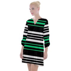 Green And White Black Stripes Open Neck Shift Dress by FunDressesShop