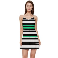 Green And White Black Stripes Short Frill Dress