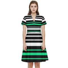 Green And White Black Stripes Short Sleeve Waist Detail Dress by FunDressesShop