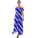 Diagonal Stripes on Blue Off Shoulder Open Front Chiffon Dress View1