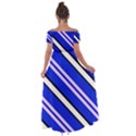 Diagonal Stripes on Blue Off Shoulder Open Front Chiffon Dress View2