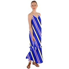 Diagonal Stripes On Blue Cami Maxi Ruffle Chiffon Dress by FunDressesShop