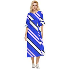 Diagonal Stripes On Blue Double Cuff Midi Dress