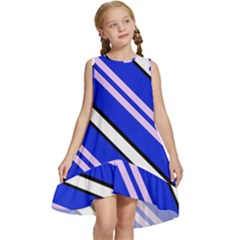 Diagonal Stripes On Blue Kids  Frill Swing Dress by FunDressesShop