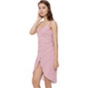 Burgundy diagonal stripes pink Wrap Frill Dress View2