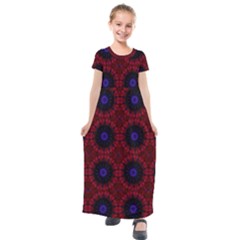 Blue And Red Tie Dye Kids  Short Sleeve Maxi Dress by FunDressesShop