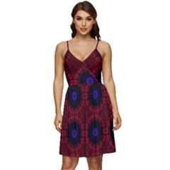 Blue And Red Tie Dye V-neck Pocket Summer Dress 