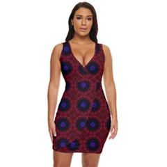 Blue And Red Tie Dye Draped Bodycon Dress