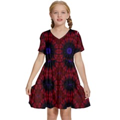 Blue And Red Tie Dye Kids  Short Sleeve Tiered Mini Dress