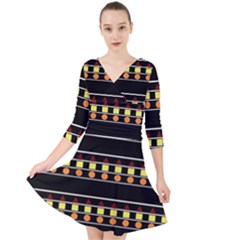 Tribal Shapes Black Quarter Sleeve Front Wrap Dress by FunDressesShop