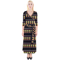 Tribal Shapes Black Quarter Sleeve Wrap Maxi Dress by FunDressesShop