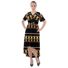 Tribal Shapes Black Front Wrap High Low Dress by FunDressesShop