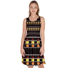 Tribal Shapes Black Knee Length Skater Dress With Pockets by FunDressesShop