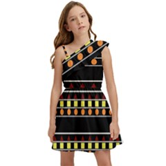 Tribal Shapes Black Kids  One Shoulder Party Dress