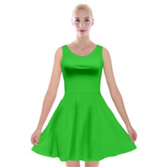 Plain Green Velvet Skater Dress