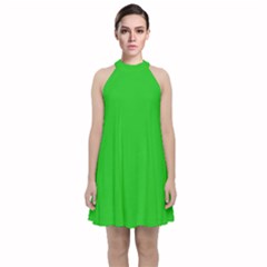 Plain Green Velvet Halter Neckline Dress  by FunDressesShop