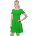 Plain Green Cap Sleeve Velour Dress  View1