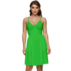 Plain Green V-neck Pocket Summer Dress 