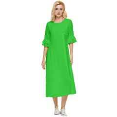 Plain Green Double Cuff Midi Dress