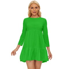 Plain Green Long Sleeve Babydoll Dress by FunDressesShop