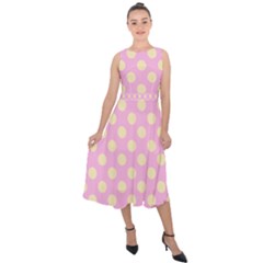 Cream Dots On Purple Midi Tie-back Chiffon Dress by FunDressesShop