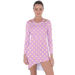 Cream Dots On Purple Asymmetric Cut-out Shift Dress by FunDressesShop