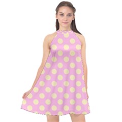 Cream Dots On Purple Halter Neckline Chiffon Dress  by FunDressesShop