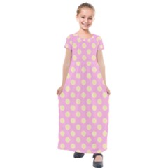 Cream Dots On Purple Kids  Short Sleeve Maxi Dress by FunDressesShop