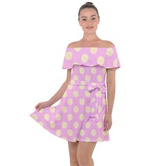 Cream Dots On Purple Off Shoulder Velour Dress by FunDressesShop