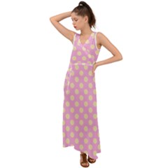 Cream Dots On Purple V-neck Chiffon Maxi Dress by FunDressesShop